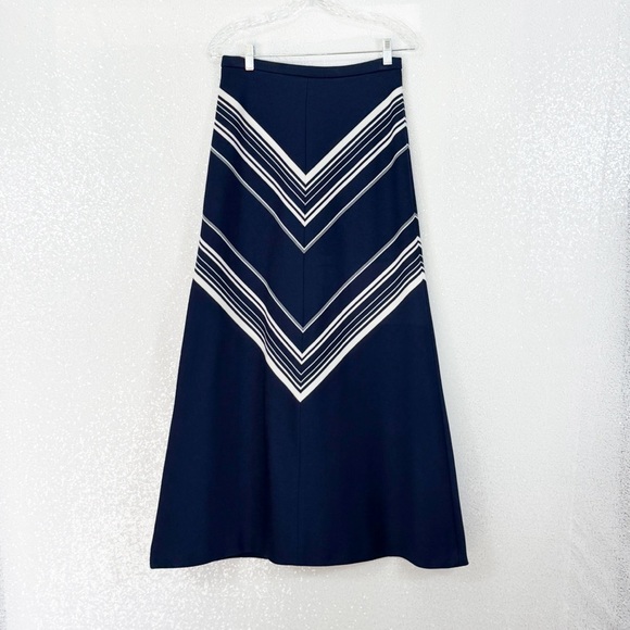 James Kenrob vintage 70s Navy Blue Chevron Women's Skirt maxi size 8 - Picture 10 of 12